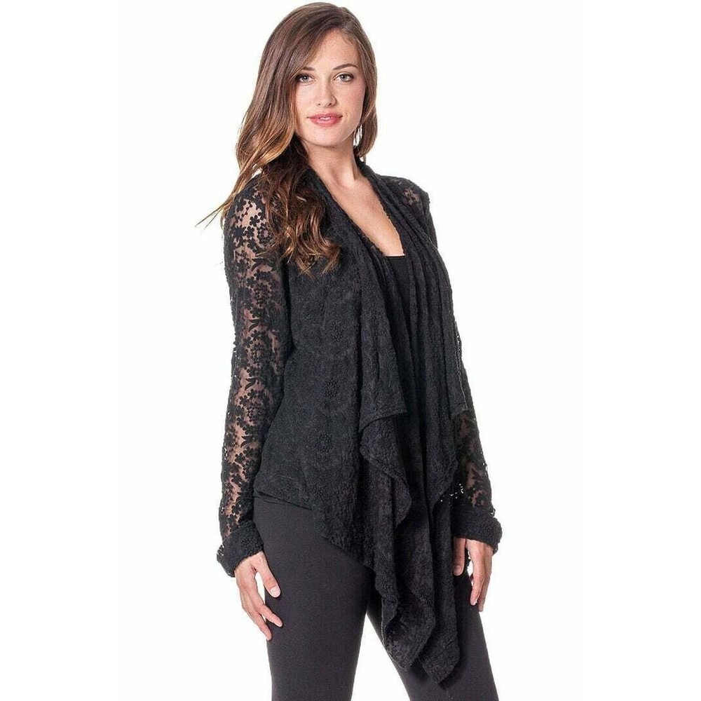 Hard Tail Black Lace Long Sleeve Waterfall Cardigan size M